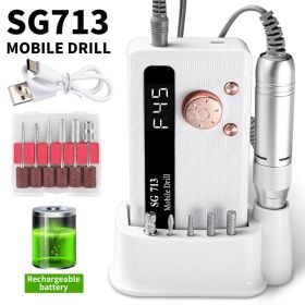 Electric Nail Drill - 45000RPM Portable Nail Drill-Rechargeable Nail E-File Kit With 6 Bits & Base-LED Screen-Ultra-Silent, Rechargeable Nail Dri (Option: WHITE)