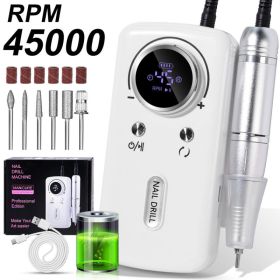 Professional Electric Nail Drill, 45000RPM Cordless Nail File Drill With 6 Drills, LCD Display, Nail File Machine For Removing Acrylic Gel Nails, (Option: WHITE)