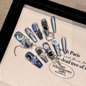 Non-mainstream Style Hot Girl Yihe Hand-worn Nail Heavy Industry Blue (Option: 2201 Super Long Ladder-Large L)