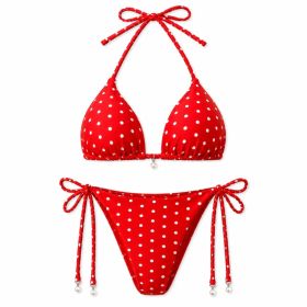 Dot-patterned Necktie-style Bikini (Red), Clothing for Everyday Wear (Option: Default)