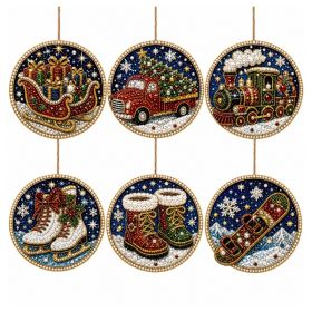 Christmas Transportation and Sports Theme Round Diamond Painting Ornament (6-Piece Set) for Home Decor, 6pcs (Option: Default)