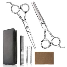 Hair Cutting Scissors Set, 6 Inch Hairdressing Thinning Shears For Hair Cutting For Women, Men, Kids - Silver (Option: W13535434)