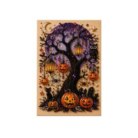 DIY Pearl & Gem Halloween Pumpkin Tree Owl Dark Style Diamond Painting Decor Art for Home Decor (Option: Default)