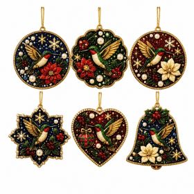 Our Hummingbird Themed Circular Christmas Diamond Painting Pendant 6-Piece DIY M for Home Decor, 6pcs (Option: Default)