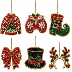 6-Piece Set of Christmas-Themed Diamond Painting Hanging Ornaments (Clothing & Accessories) for Home Decor, 6pcs (Option: Default)