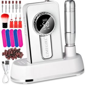 Electric 45000RPM Nail Drill Machine Rechargeable Portable Nail File Electric DIY Nail Drill Kit With Smart LCD Screen For Gel Nail Manicure And (Option: WHITE)
