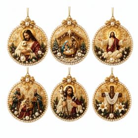 Set of 6 Round Religious-Themed Diamond Painting Hanging Ornaments for Home Decor, 6pcs (Option: Default)