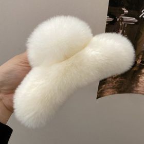 Oversized Rabbit Plush Grab Clip Senior Sense Light Luxury Hair Clip Female (Option: WHITE)