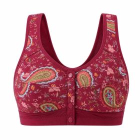 Paisley Print Front-buttoned Bra Without Underwire (Burgundy), Clothing for Everyday Wear (Option: Default)