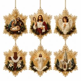 Snowflake-Shaped Religious Christmas Diamond Painting Hanging Ornaments (Set of 6) for Home Decor, 6pcs (Option: Default)