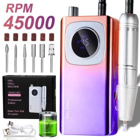 Rechargeable Electric Nail File Professional - 45000RPM Portable Efile Nail Drill Kit, Cordless E File Nail Drill Machine For Acrylic Gel Nails S (Option: Colorful)