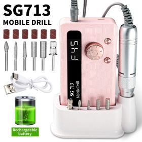 Electric Nail Drill - 45000RPM Portable Nail Drill-Rechargeable Nail E-File Kit With 6 Bits & Base-LED Screen-Ultra-Silent, Rechargeable Nail Dri (Option: Pink)
