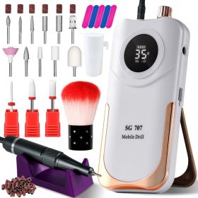 Portable Electric Nail Drill Cordless, 35000 RPM Electric Nail File With Holder,Rechargeable Nail Drill E Filer For Nails,Electric Nail Buffer Na (Option: WHITE)