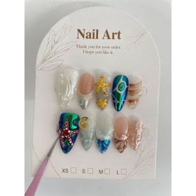 Hand-painted Happy Underwater World White Advanced Long Manicure (Option: Almond-S)