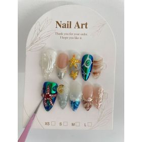Hand-painted Happy Underwater World White Advanced Long Manicure (Option: Almond-M)